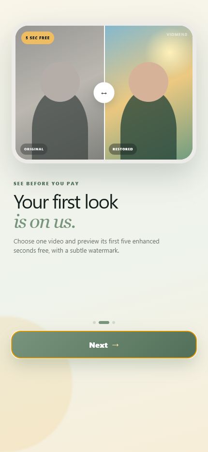 Vidmend free-preview onboarding screen