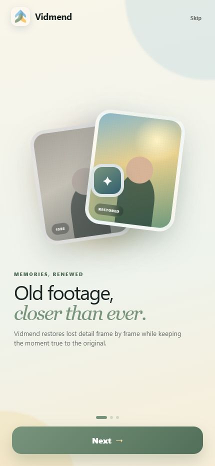 Vidmend memories-renewed onboarding